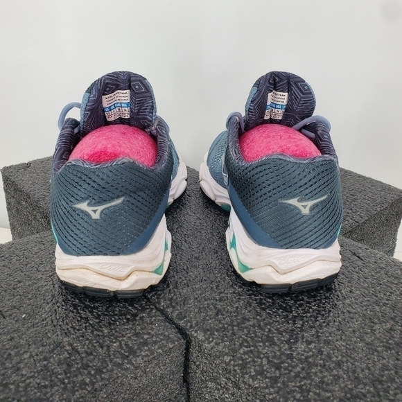 Mizuno Shoe Women's 7.5 Wave Rider 15 Grey Turquoise Athletic Running Sneakers - Picture 8 of 14